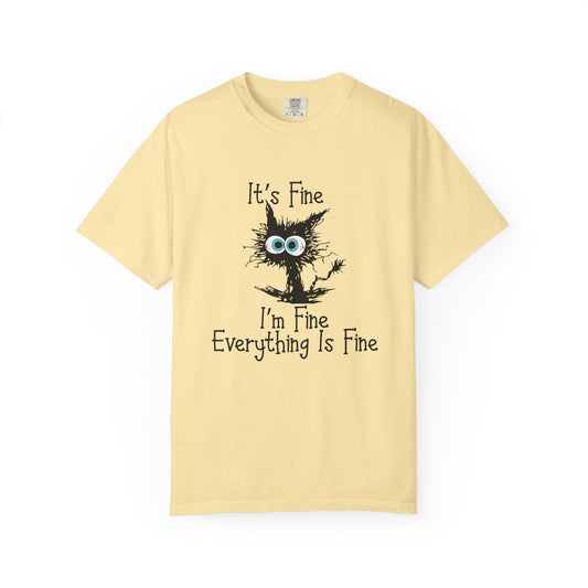 Funny Scared Cat T-Shirt I'm Fine Everything Is Fine Coffee Cup Graphic Unisex Garment-Dyed Tee 11oz & 15oz Gift - Toddcraft