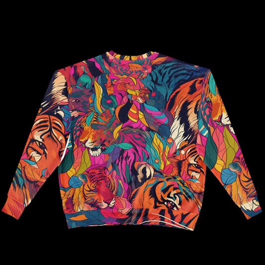 Bengal Tiger Oversized Sweatshirt Heavyweight AOP Subliminal Tiger Graphic Hoodie, Cozy Unisex Pullover - Toddcraft