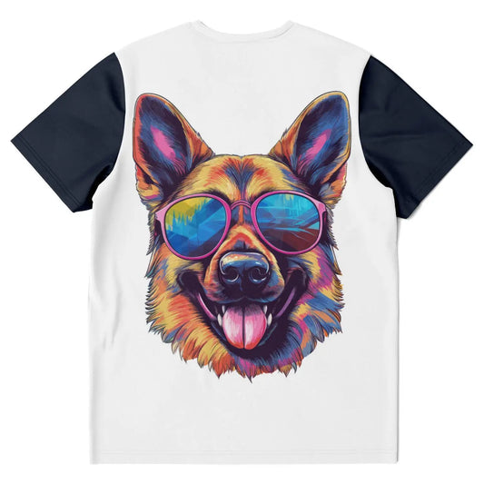 Cool German Shepherd in Sunglasses Colorful Vibrant Graphic T-Shirt for Sublimation - Toddcraft