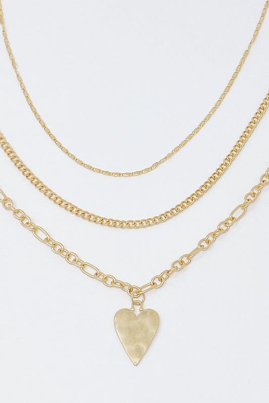 Heart Charm Layered Chain Necklace Set Of 3 - Toddcraft