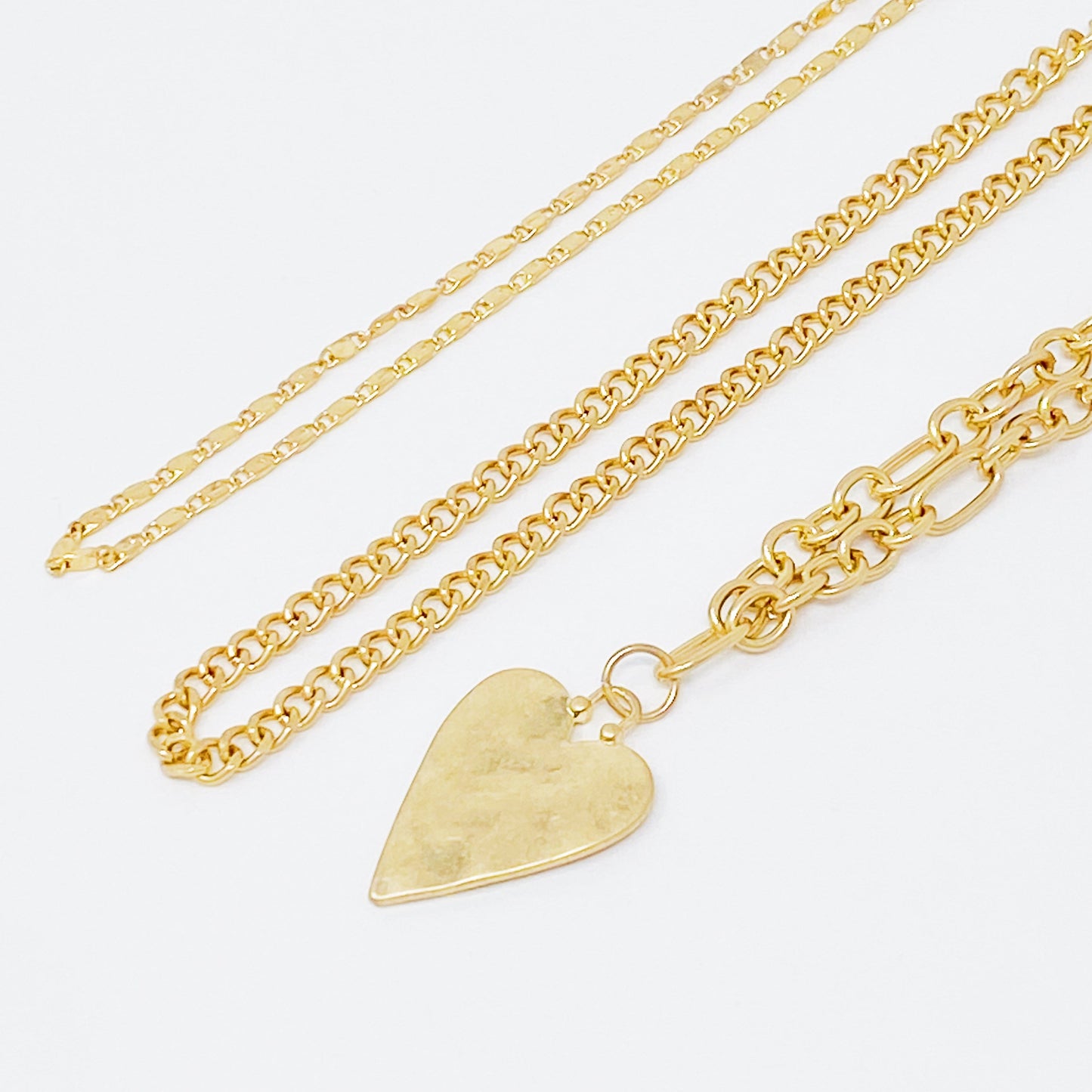 Heart Charm Layered Chain Necklace Set Of 3 - Toddcraft