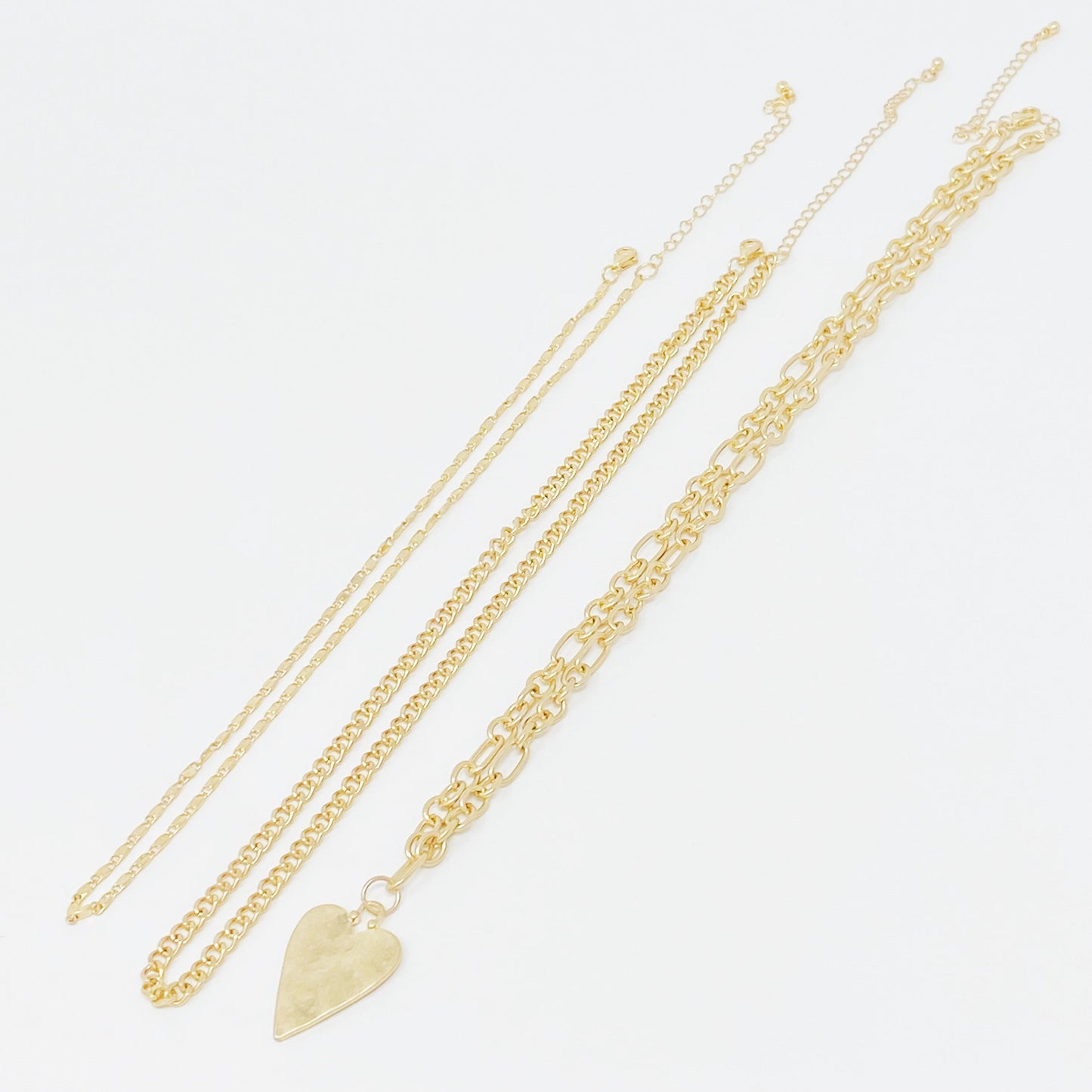 Heart Charm Layered Chain Necklace Set Of 3 - Toddcraft