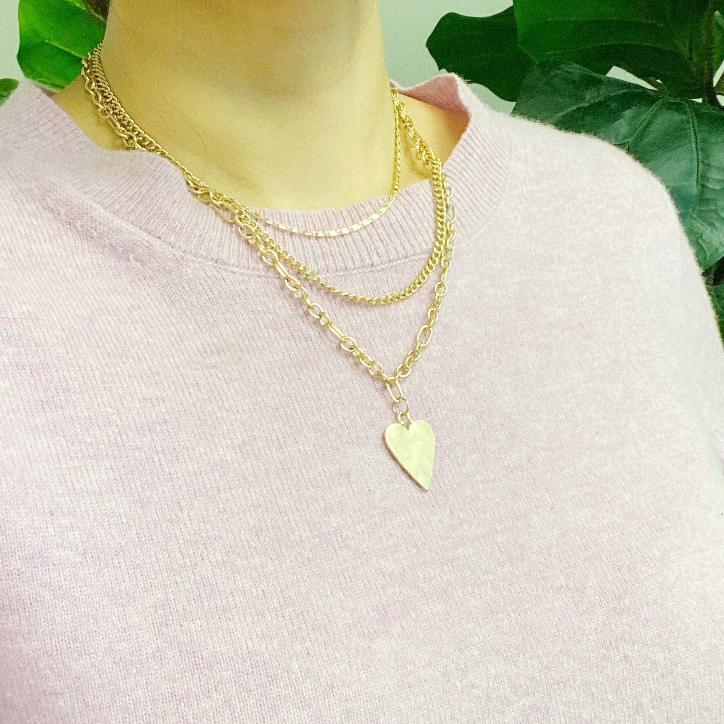 Heart Charm Layered Chain Necklace Set Of 3 - Toddcraft
