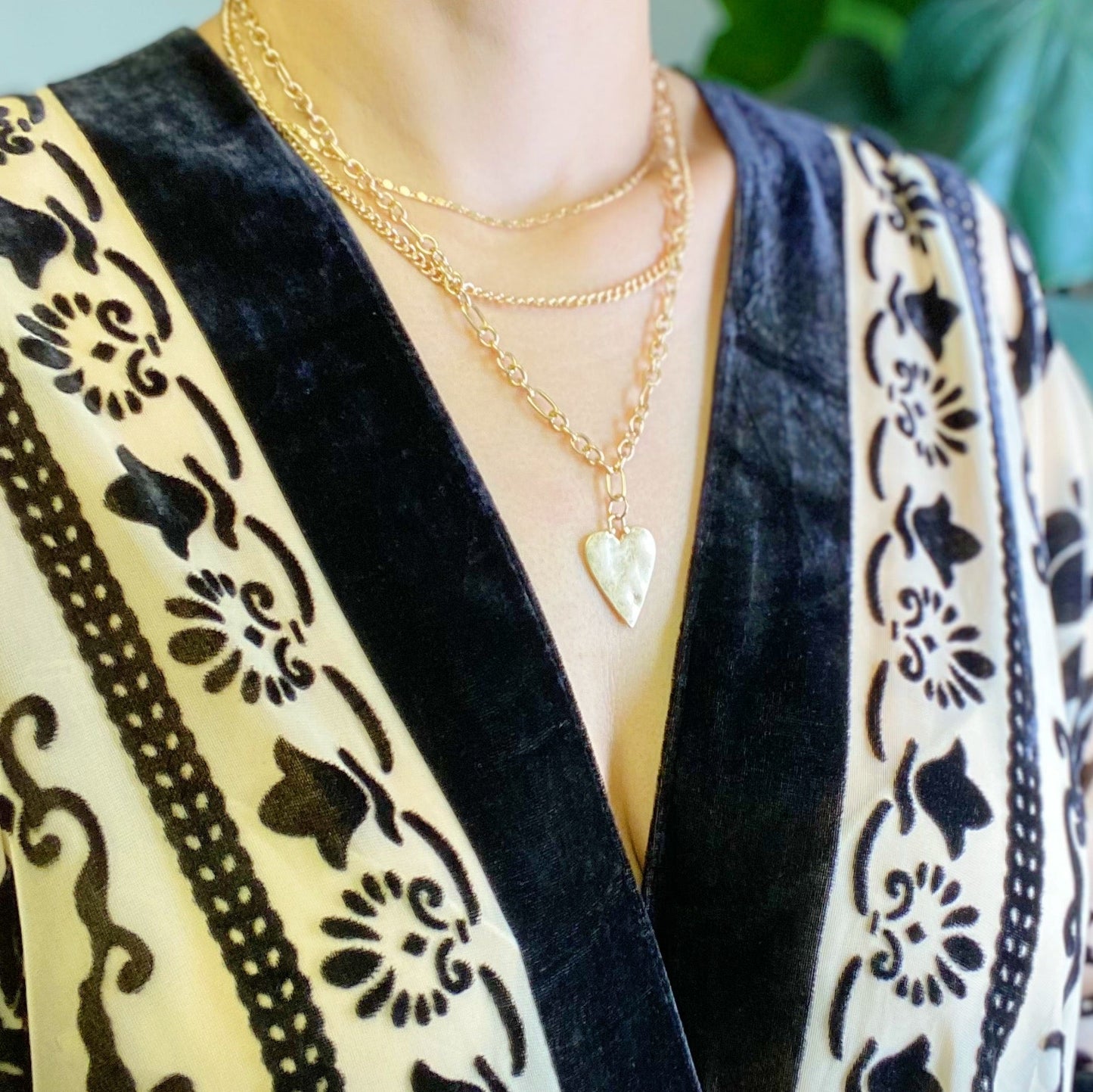 Heart Charm Layered Chain Necklace Set Of 3 - Toddcraft