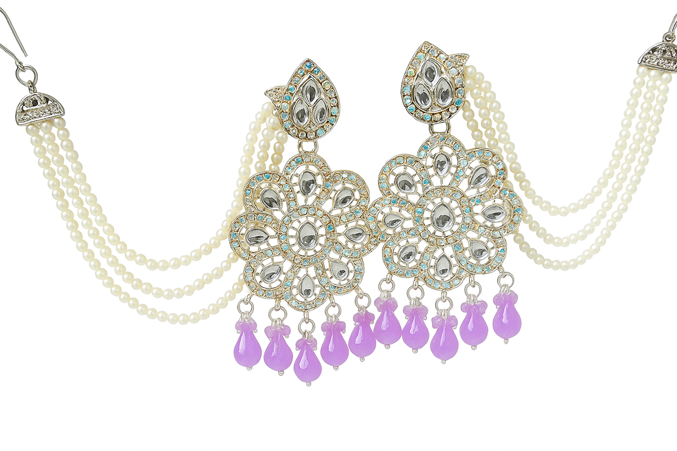 Bridal Wedding Wear Earrings with Pearls and Fancy Stone Accents