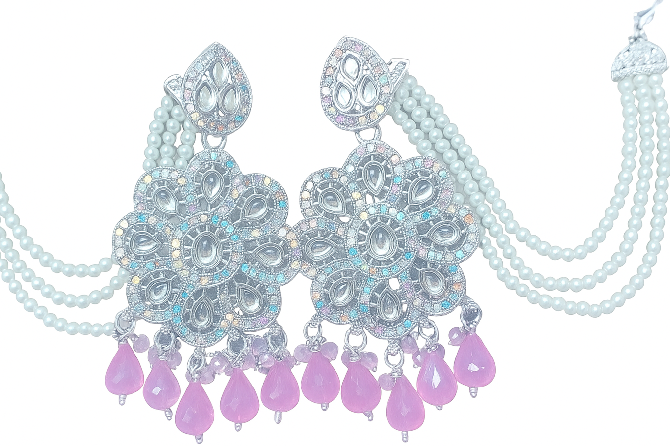 Elegant Party Earrings for Girls with Pearl Layers and Stones