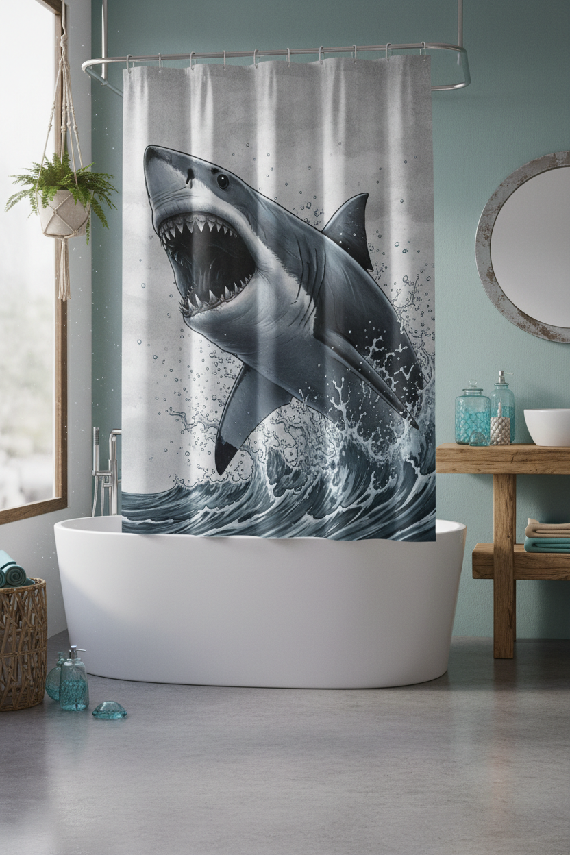 Great White Shark Shower Curtain Lifestyle