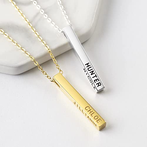 Personalized Mother Necklace, 4 Side Bar Necklace, Kids Names Necklace - Toddcraft