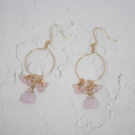 Pink Chalcedony and Jade Cluster Hoop Earrings - Toddcraft