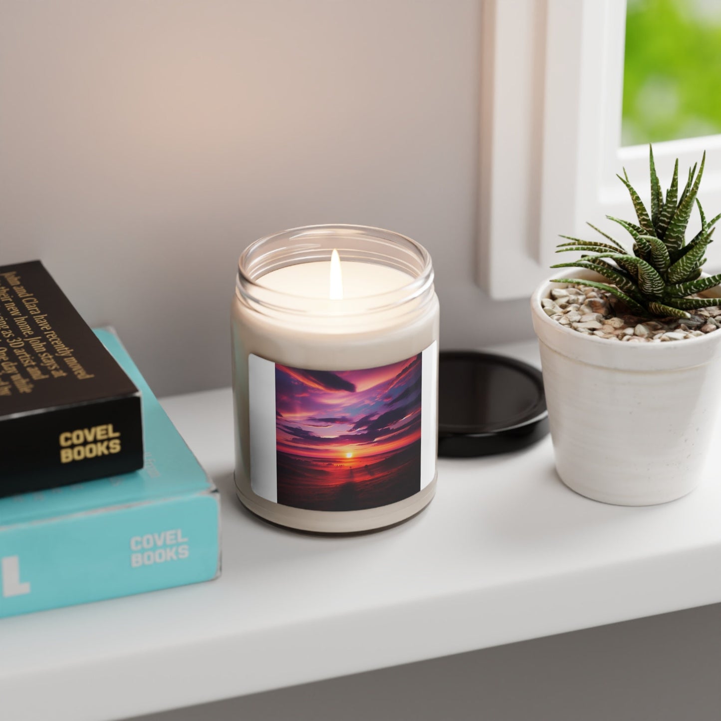 Sunset Scented Soy Wax Candle - Landscape Jar Candle for Nature Lovers, Lake, Scenery & Cloud Aromatherapy Gift