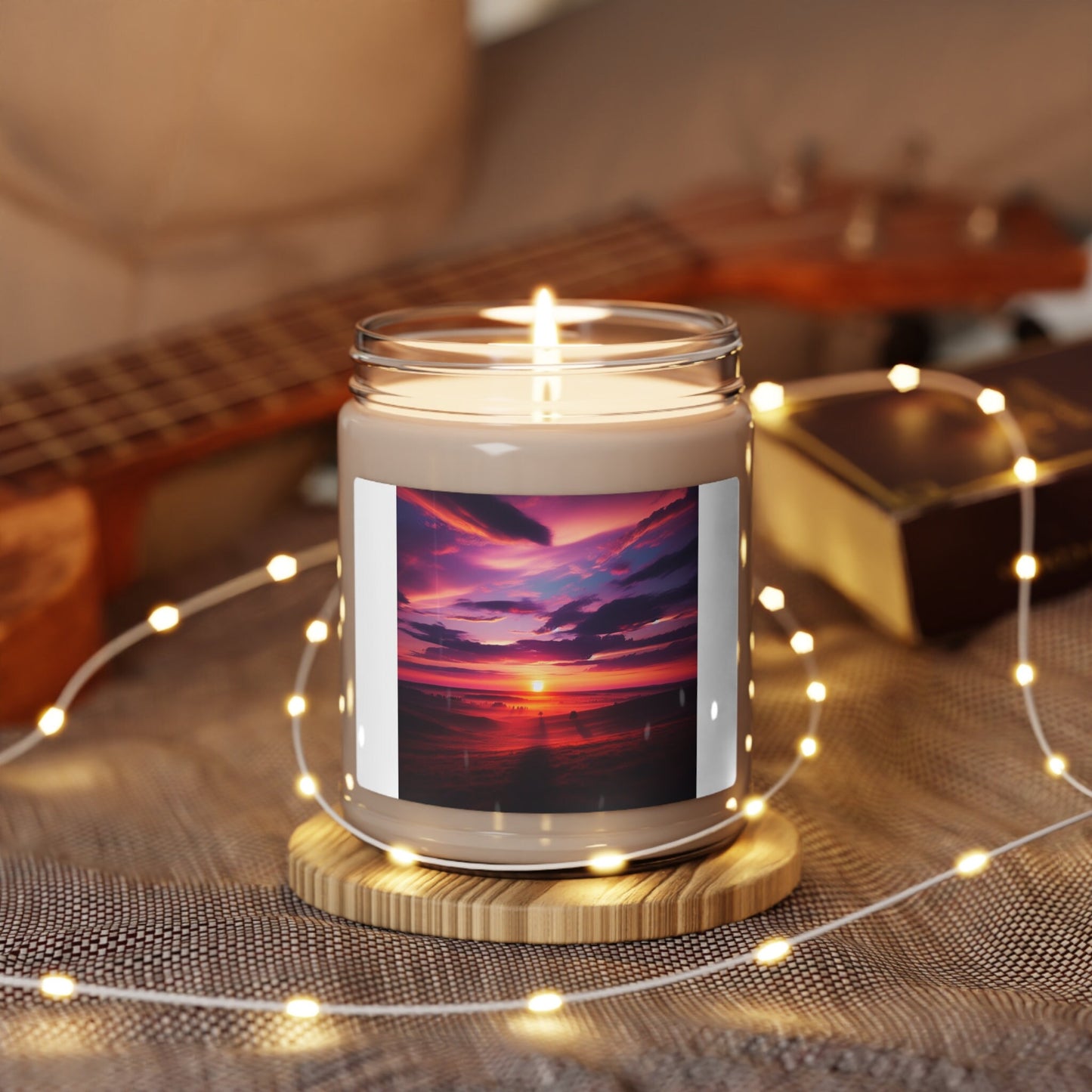 Sunset Scented Soy Wax Candle - Landscape Jar Candle for Nature Lovers, Lake, Scenery & Cloud Aromatherapy Gift