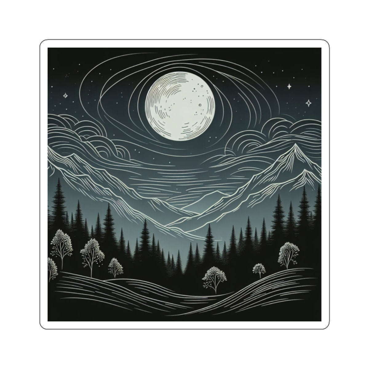 Enchanting Moon and Forest Night Scene Sticker for Water Bottles, Laptops, and Outdoor Enthusiasts - Toddcraft