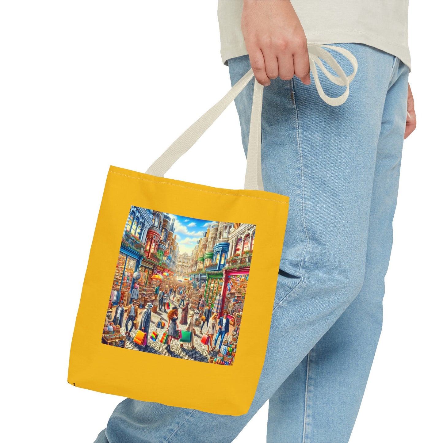 Vintage-Inspired Yellow Canvas Tote: Trendy Art Shopping Bag for Women, Retro Digital Design - Toddcraft