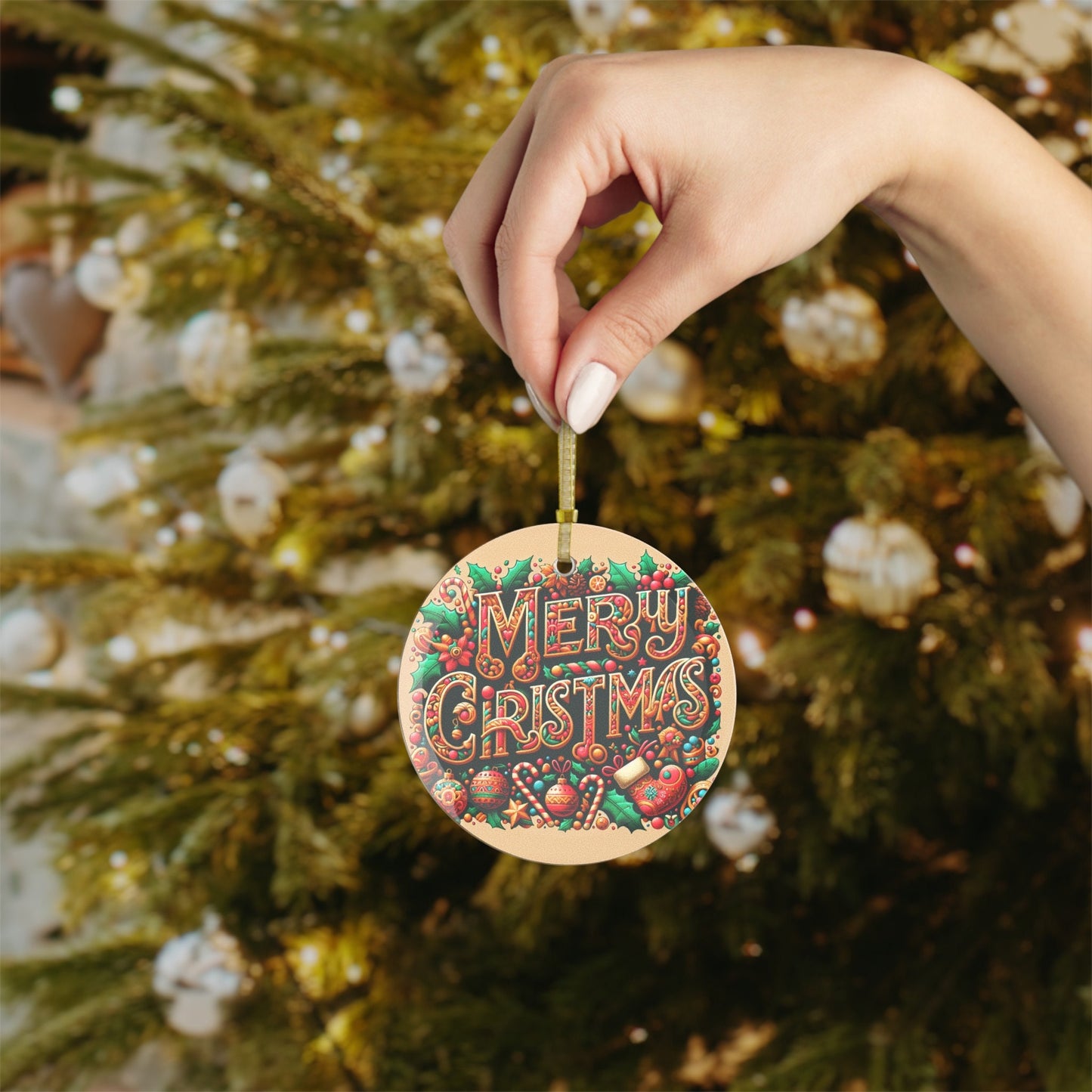 Festive Candy Cane Glass Holiday Ornament - Merry Christmas Round Decoration for Tree - Toddcraft