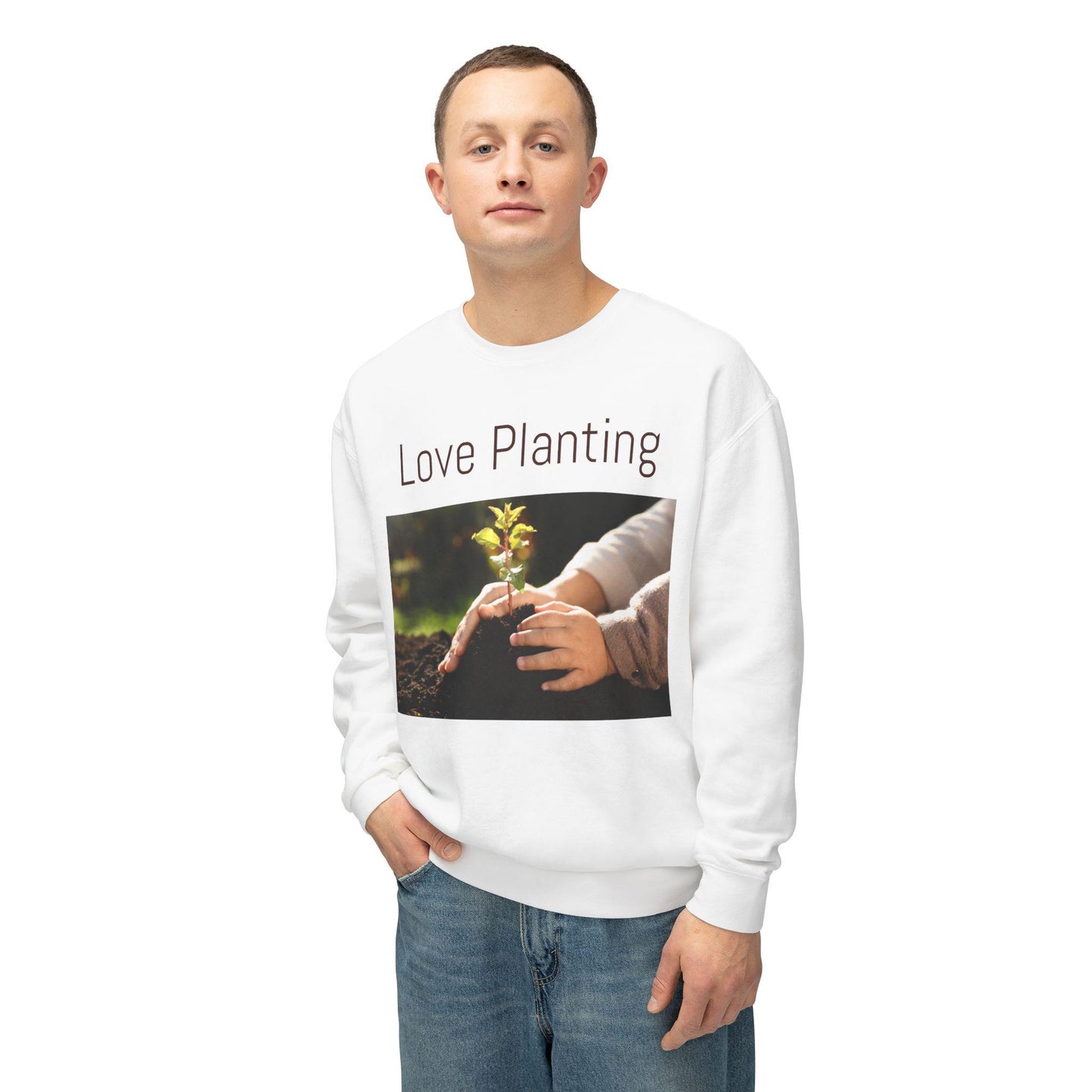 Unisex Lightweight Crewneck Sweatshirt for Plant Lovers - Peace Love Plants Gardening Gift - Toddcraft