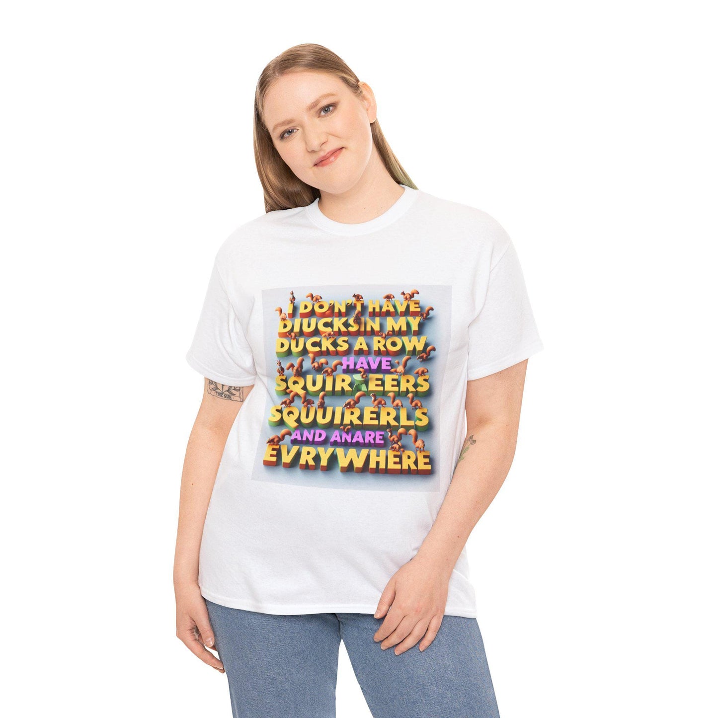 Hilarious Unisex Cotton T-Shirt: Squirrels Everywhere Instead of Ducks in a Row - Toddcraft