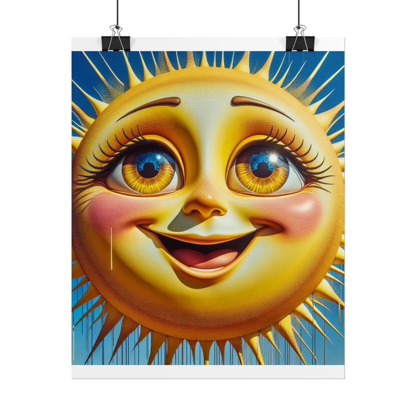 Happy Sun Rolled Poster - Bright Yellow Smiling Sun with Colorful Eyes Wall Art for Kids Room Decor, Cheerful Nursery Print - Toddcraft