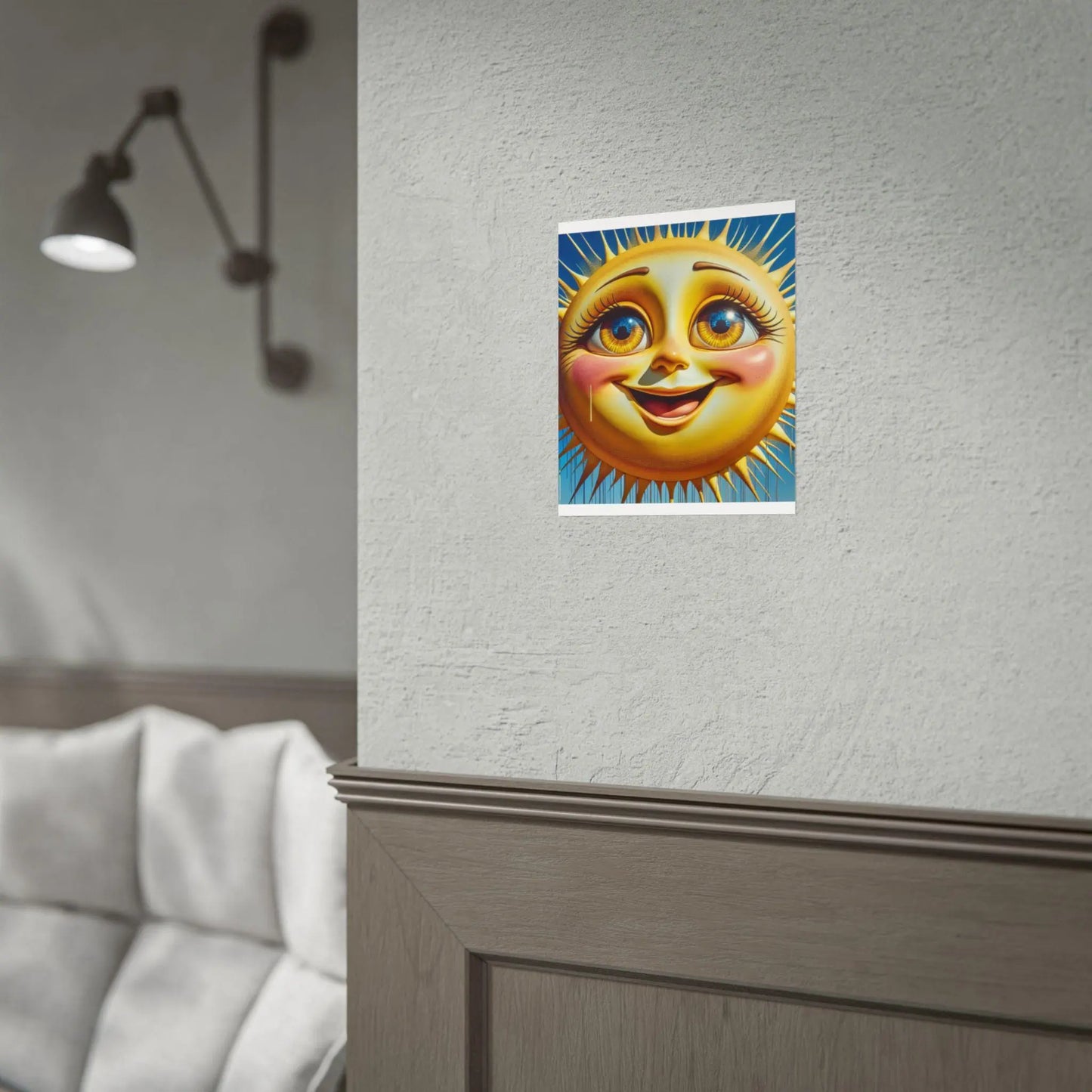 Happy Sun Rolled Poster - Bright Yellow Smiling Sun with Colorful Eyes Wall Art for Kids Room Decor, Cheerful Nursery Print - Toddcraft