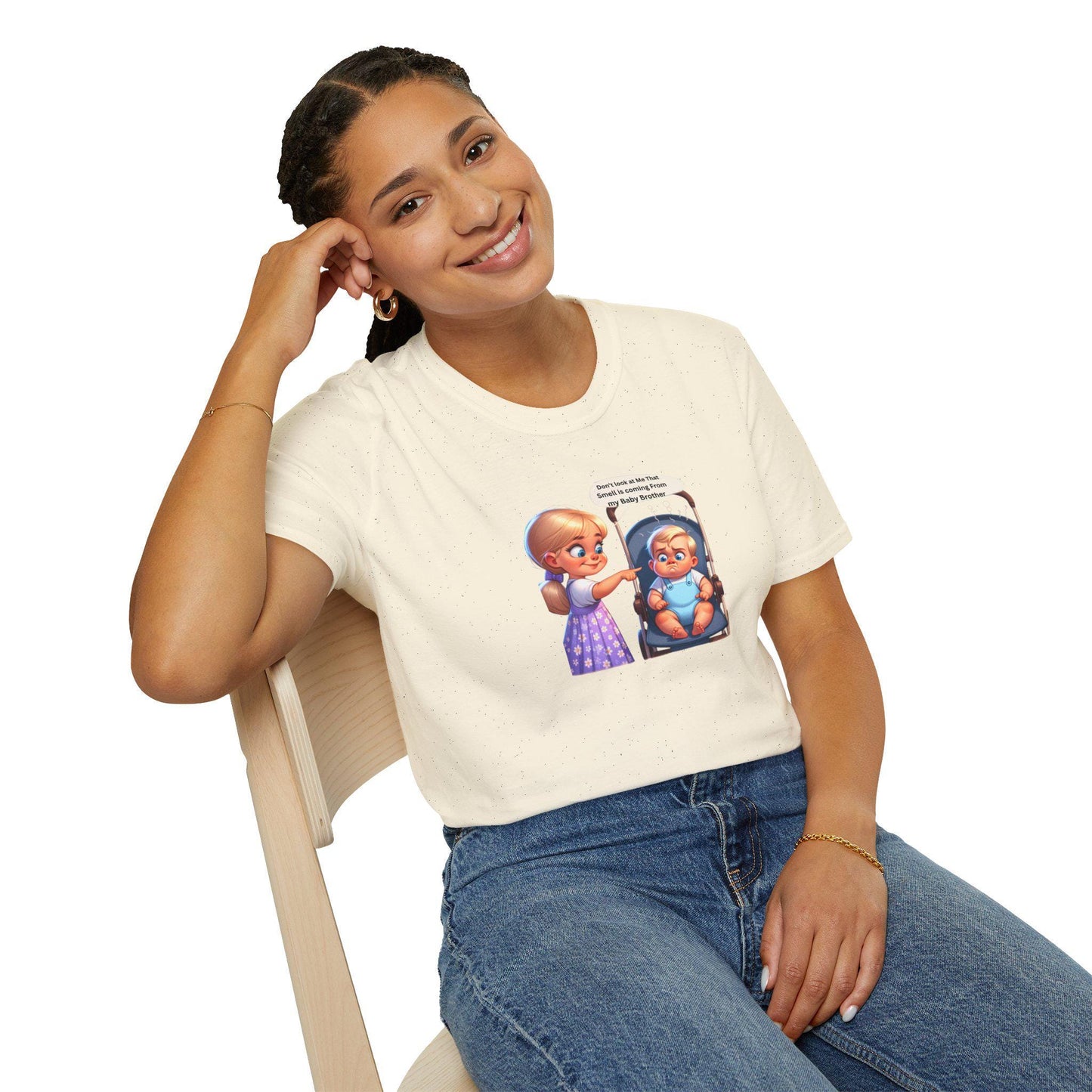 Funny Baby Brother T-Shirt That Smell Is Not From Me Sibling Gift Unisex Soft Tee for Daughter & Son