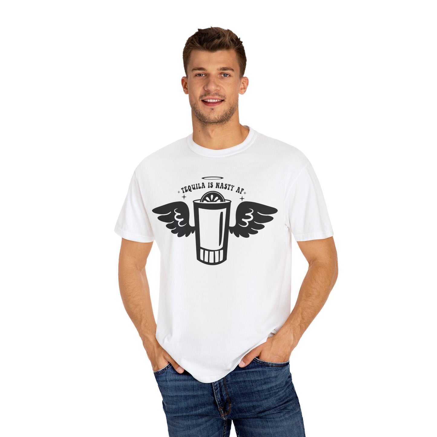 Tequila Lover Unisex Garment-Dyed T-Shirt Funny Drinking Buddy Gift with Lime & Wings Glass Design - Toddcraft