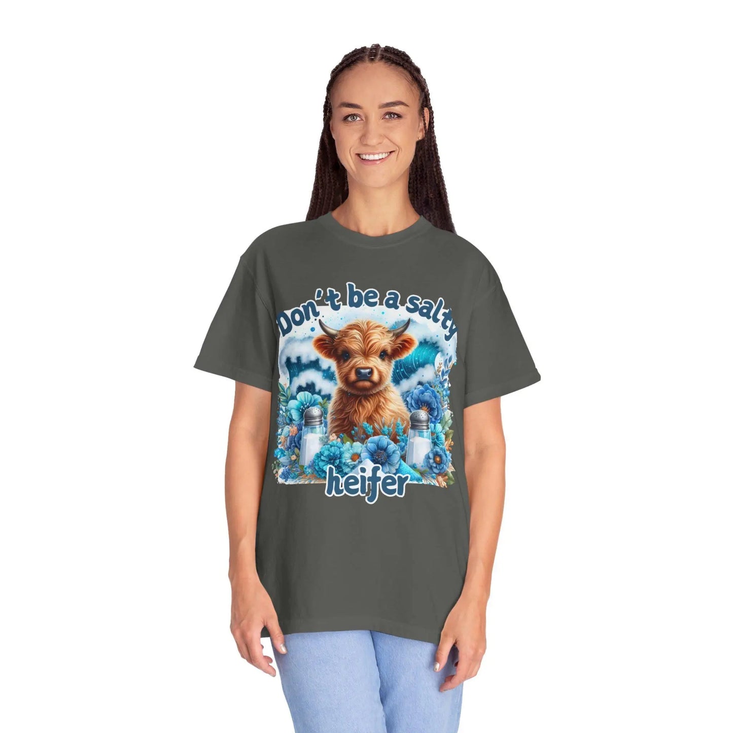 Don't Be A Salty Heifer T-Shirt | Funny Colorful Cow Graphic Tee | Unisex Garment-Dyed Shirt for Boyfriend & Girlfriend Gifts - Toddcraft