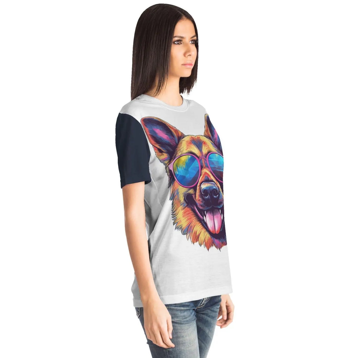 Cool German Shepherd in Sunglasses Colorful Vibrant Graphic T-Shirt for Sublimation - Toddcraft