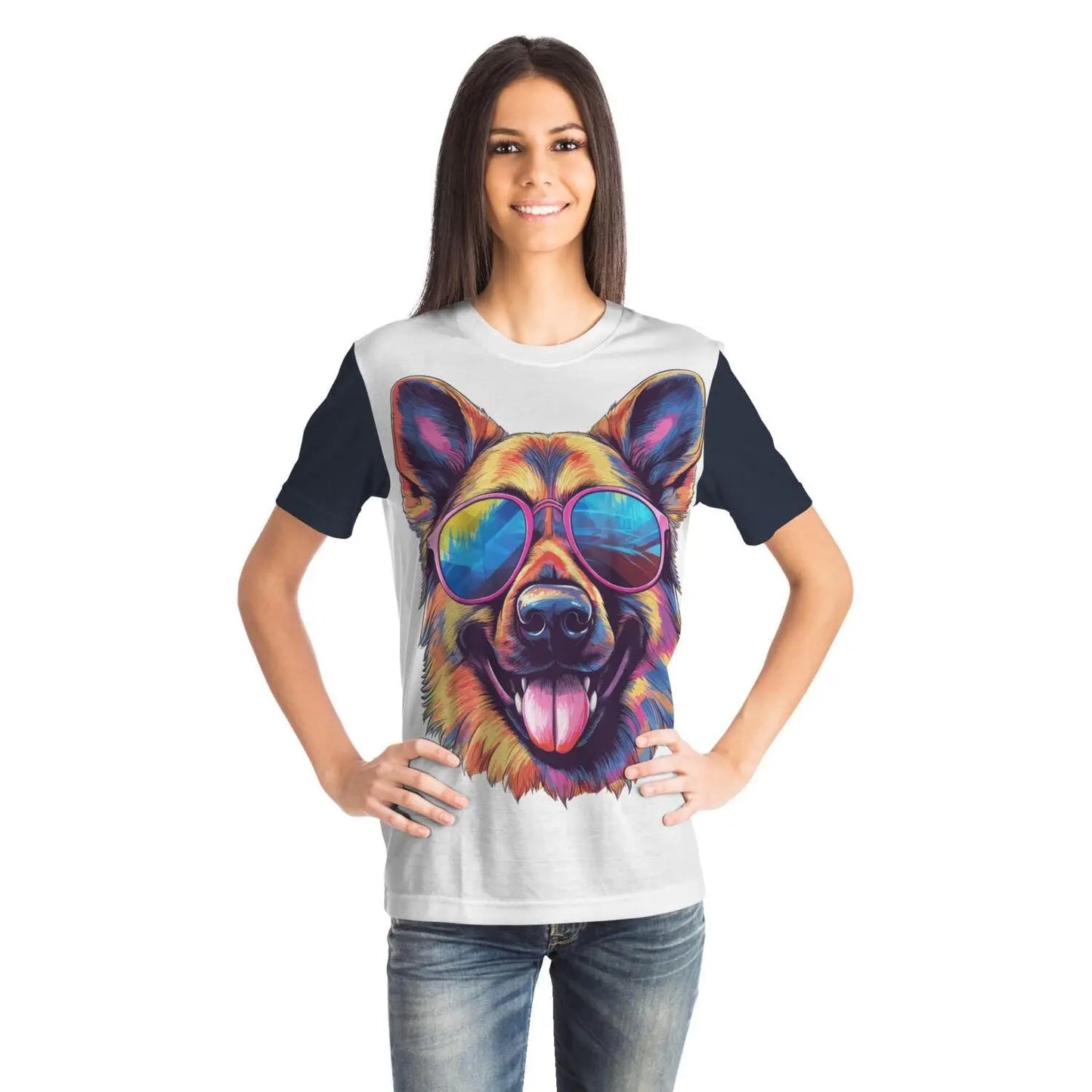 Cool German Shepherd in Sunglasses Colorful Vibrant Graphic T-Shirt for Sublimation - Toddcraft