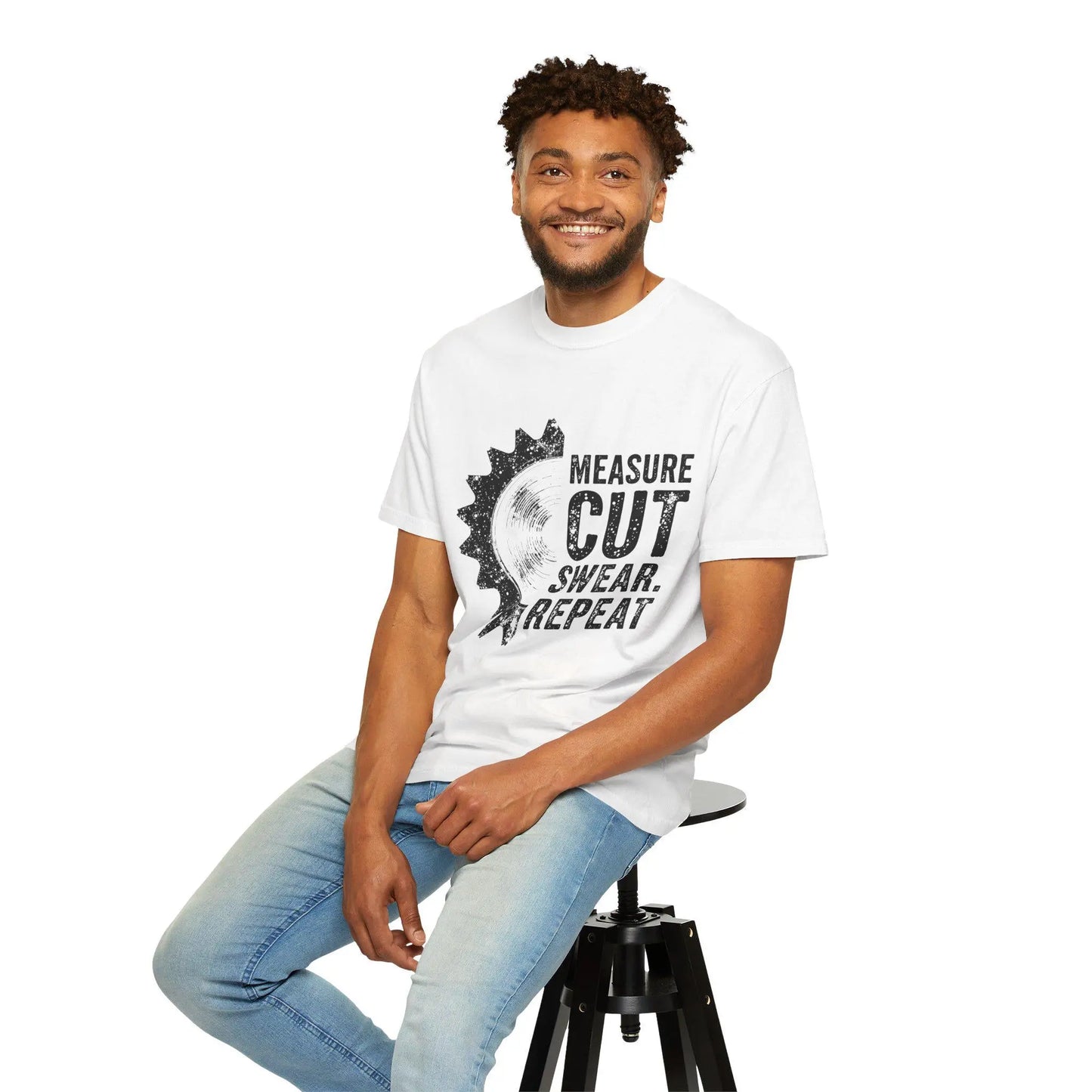 Measure Cut Swear Repeat Woodworking T-Shirt - Carpenter Work Shirt Gift for Dad & Grandpa, Unisex Garment-Dyed Tee - Toddcraft
