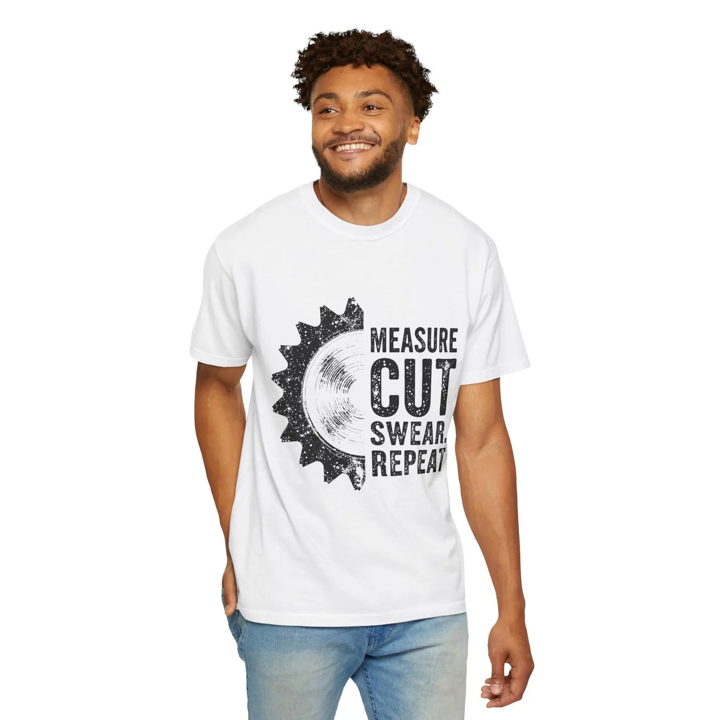 Measure Cut Swear Repeat Woodworking T-Shirt - Carpenter Work Shirt Gift for Dad & Grandpa, Unisex Garment-Dyed Tee - Toddcraft
