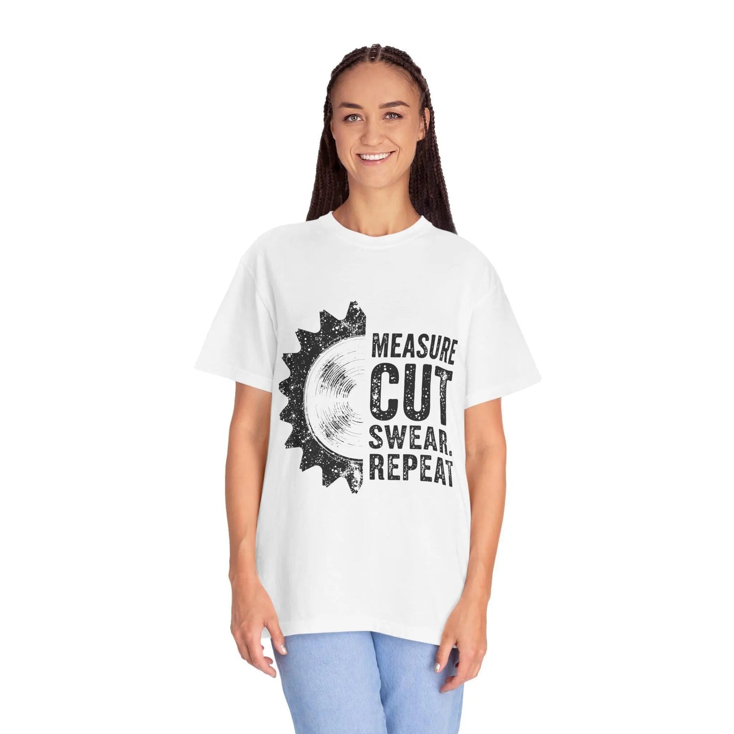 Measure Cut Swear Repeat Woodworking T-Shirt - Carpenter Work Shirt Gift for Dad & Grandpa, Unisex Garment-Dyed Tee - Toddcraft