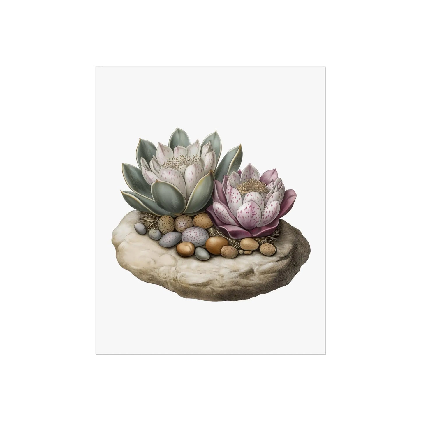 Succulent Wall Art Echeveria Rosette Botanical Print with Pebble Detail, Fine Art Poster for Home Decor - Toddcraft