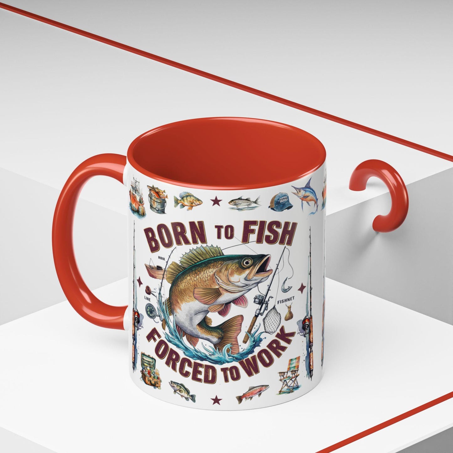 Born to Fish Forced to Work Coffee Mug Fishing Lover Accent Mug, 11oz & 15oz Gift for Anglers - Toddcraft