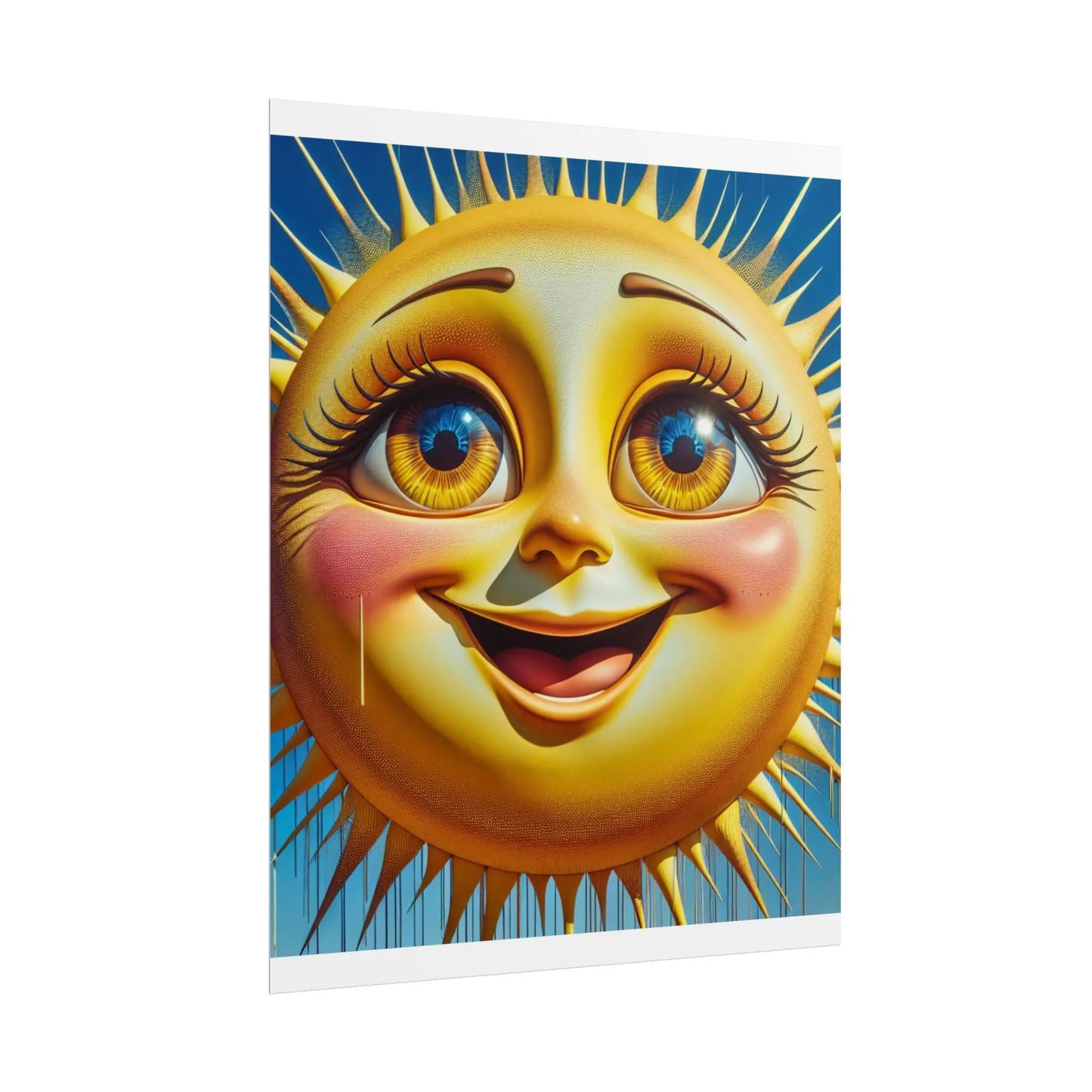 Happy Sun Rolled Poster - Bright Yellow Smiling Sun with Colorful Eyes Wall Art for Kids Room Decor, Cheerful Nursery Print - Toddcraft