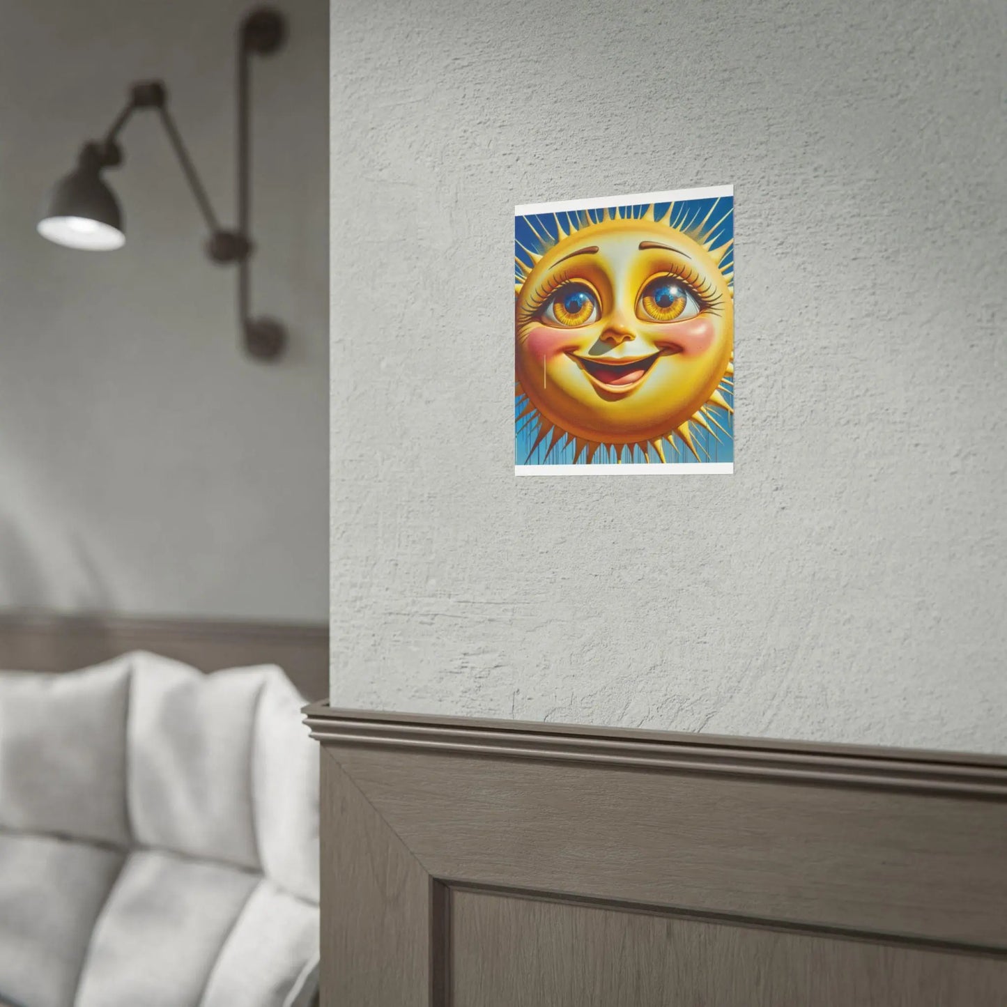 Happy Sun Rolled Poster - Bright Yellow Smiling Sun with Colorful Eyes Wall Art for Kids Room Decor, Cheerful Nursery Print - Toddcraft