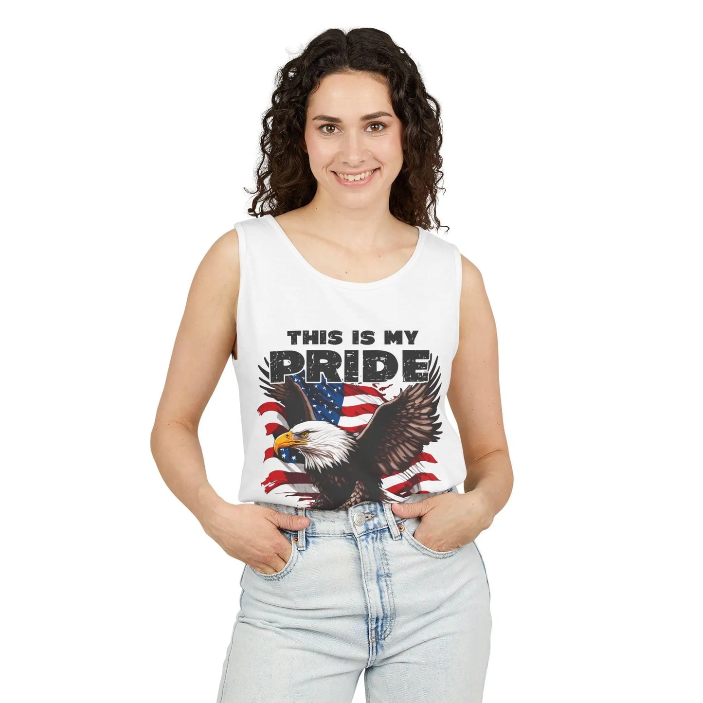 Patriotic 4th of July Tank Top, USA Flag SVG, Independence Day Red White Blue Shirt, Stars Stripes American Falcon Unisex Garment-Dyed Tee - Toddcraft
