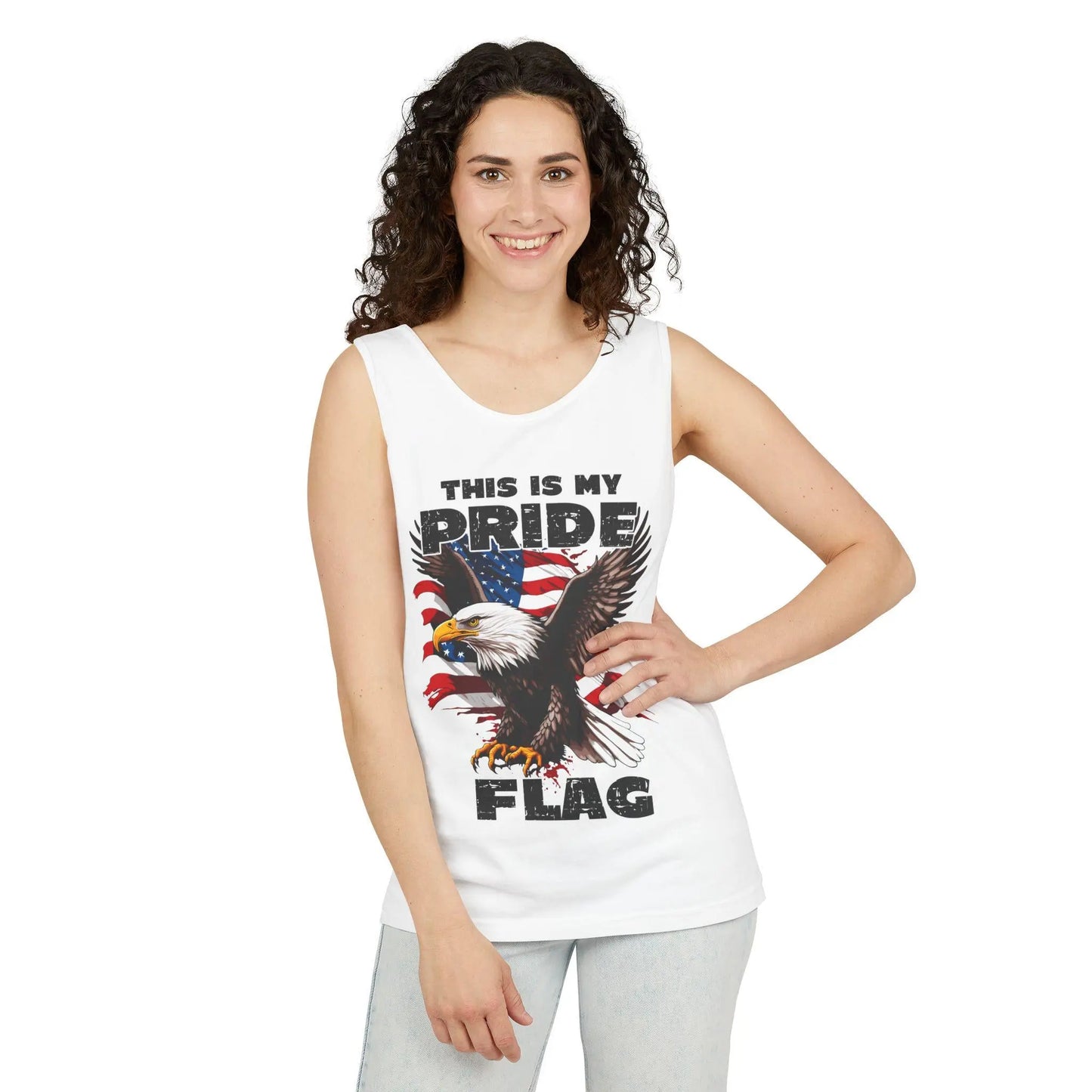Patriotic 4th of July Tank Top, USA Flag SVG, Independence Day Red White Blue Shirt, Stars Stripes American Falcon Unisex Garment-Dyed Tee - Toddcraft