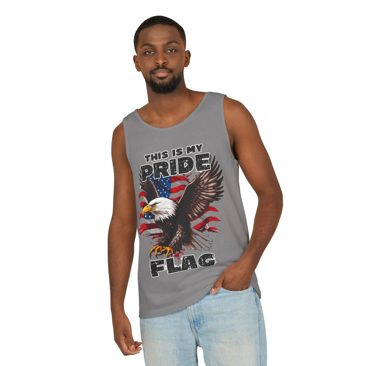 Patriotic 4th of July Tank Top, USA Flag SVG, Independence Day Red White Blue Shirt, Stars Stripes American Falcon Unisex Garment-Dyed Tee - Toddcraft
