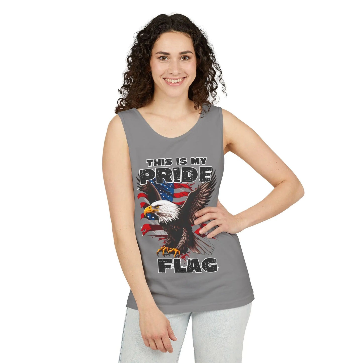 Patriotic 4th of July Tank Top, USA Flag SVG, Independence Day Red White Blue Shirt, Stars Stripes American Falcon Unisex Garment-Dyed Tee - Toddcraft