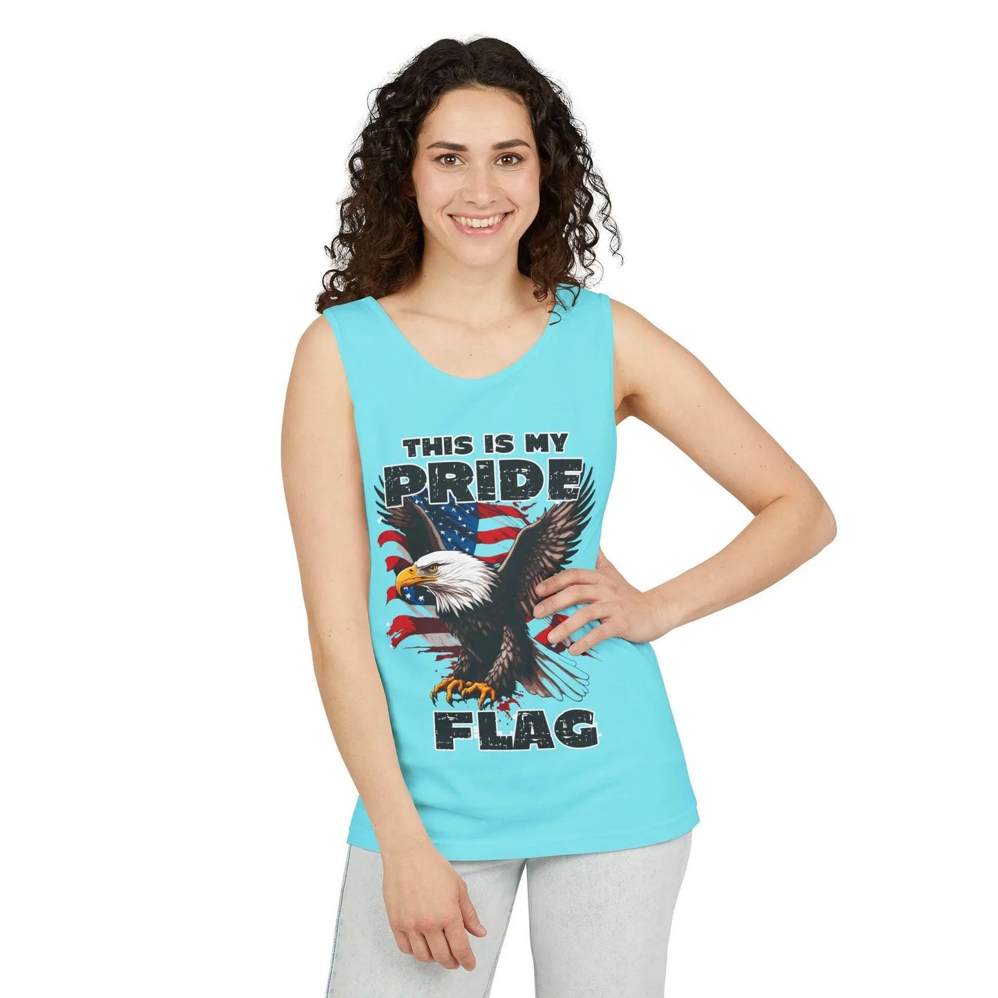 Patriotic 4th of July Tank Top, USA Flag SVG, Independence Day Red White Blue Shirt, Stars Stripes American Falcon Unisex Garment-Dyed Tee - Toddcraft