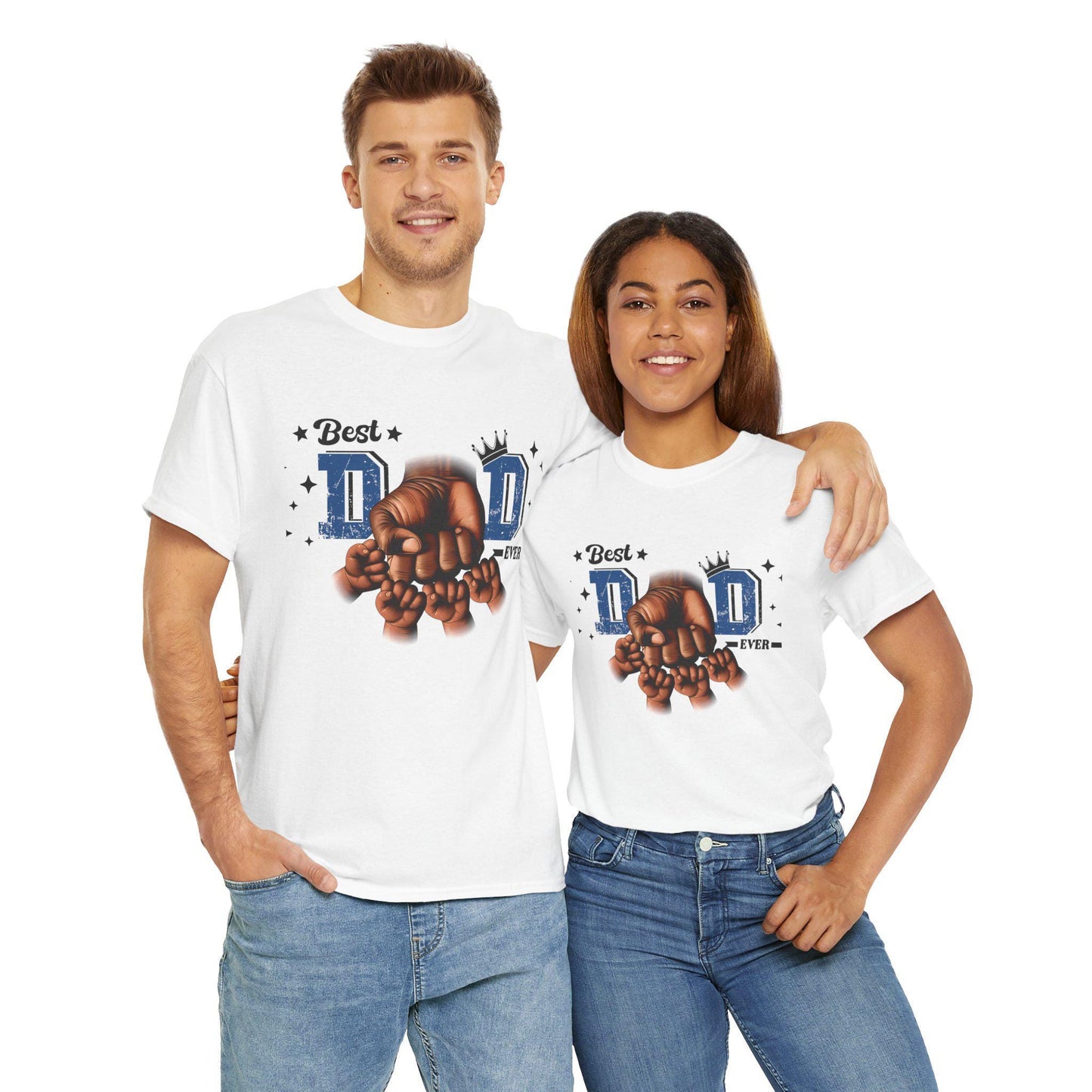 Best Dad Ever Fist Bump Tee Unisex Heavy Cotton Shirt with Dad and Four Kids Graphic, Perfect Fathers Day Gift from Mothers, Daughters - Toddcraft