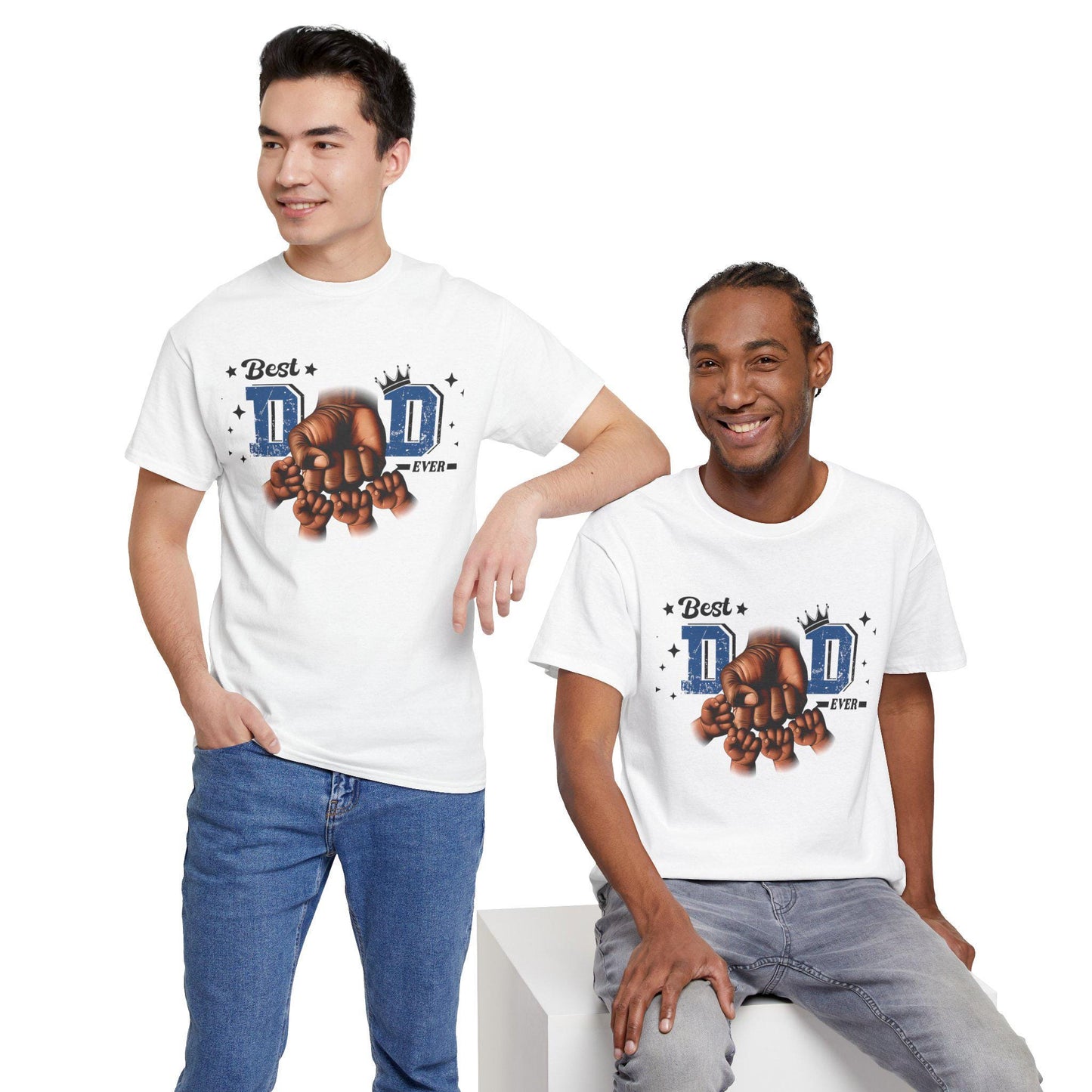 Best Dad Ever Fist Bump Tee Unisex Heavy Cotton Shirt with Dad and Four Kids Graphic, Perfect Fathers Day Gift from Mothers, Daughters - Toddcraft