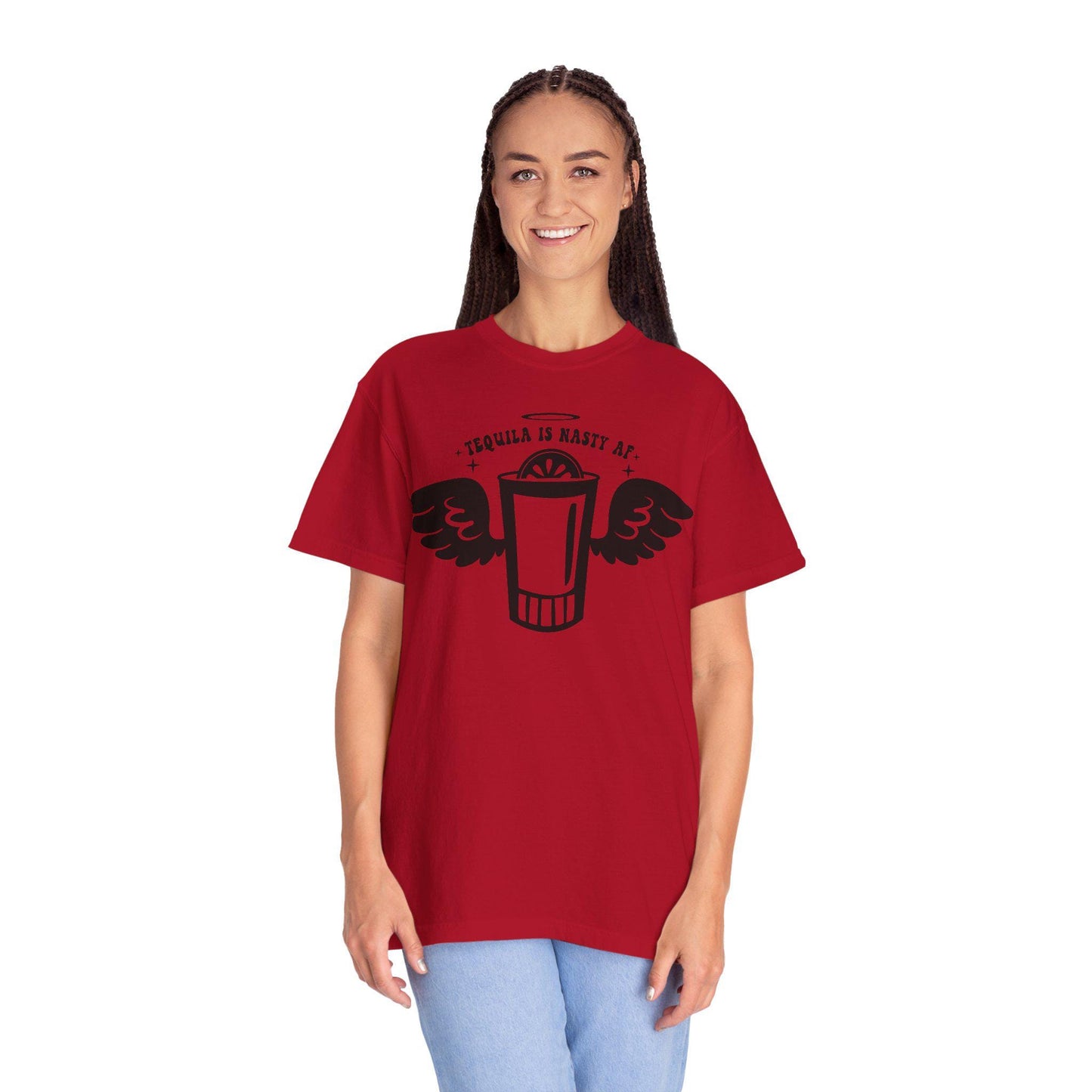 Tequila Lover Unisex Garment-Dyed T-Shirt Funny Drinking Buddy Gift with Lime & Wings Glass Design - Toddcraft