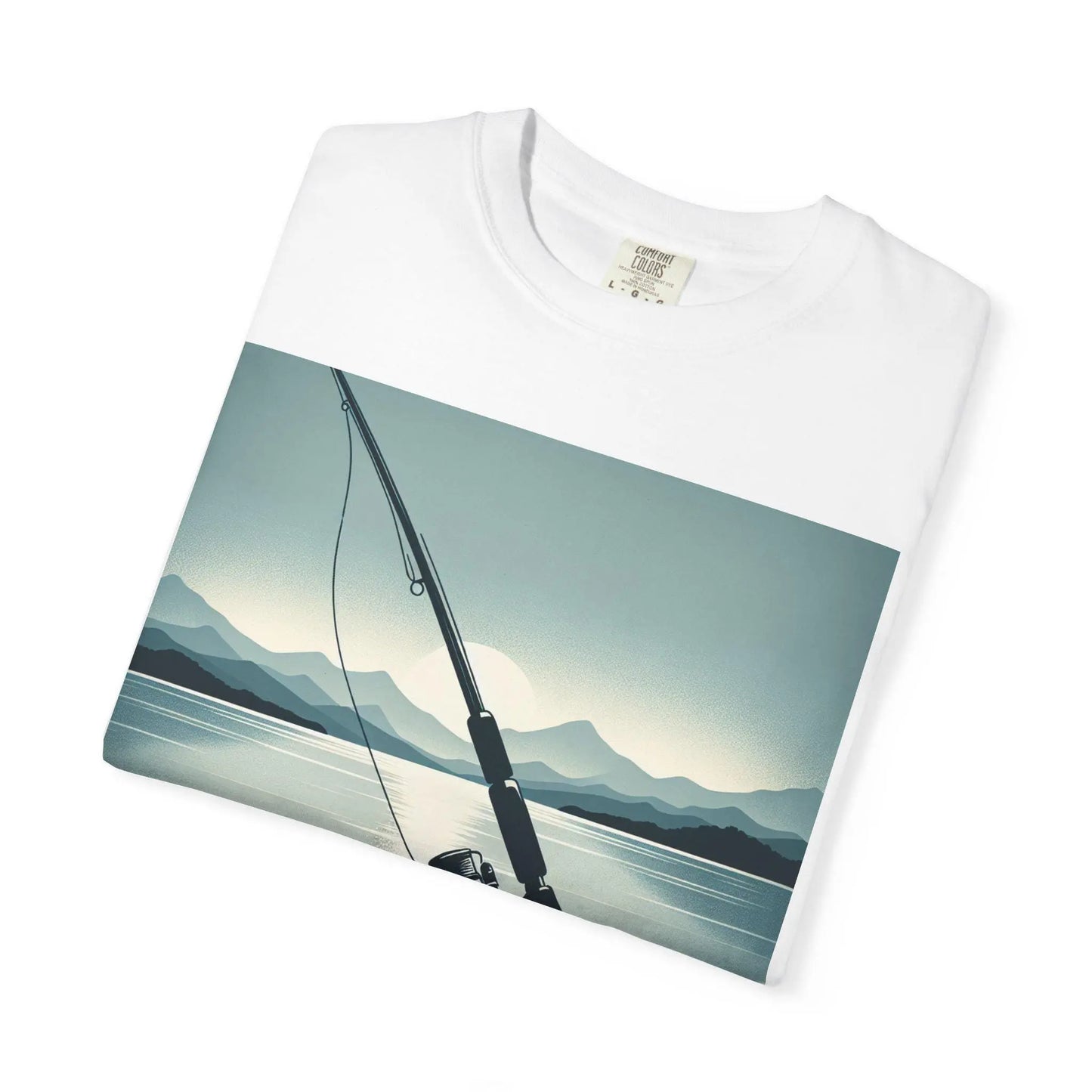 Bass Fisherman T-Shirt Unisex Garment-Dyed Fishing Tee with Rod & Beautiful Lake Scenery Outdoor Shirt - Toddcraft