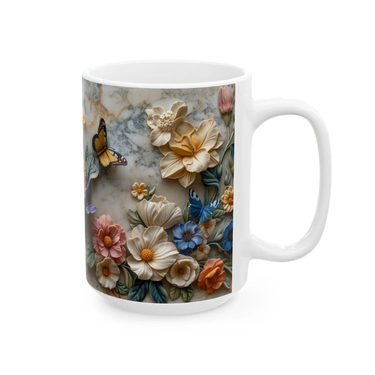 Colorful Floral Ceramic Mug, 11oz & 15oz Coffee Cup, Flower Pattern Tea Mug, Gift for Her, Pretty Kitchen Drinkware, Vibrant Spring Design - Toddcraft