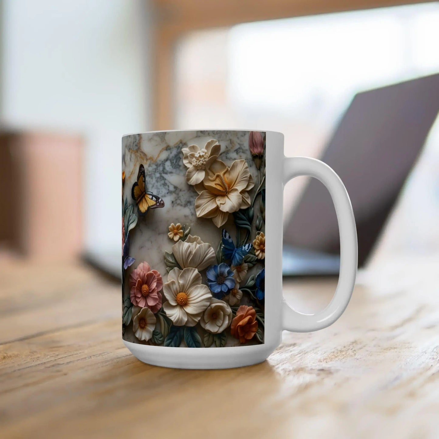Colorful Floral Ceramic Mug, 11oz & 15oz Coffee Cup, Flower Pattern Tea Mug, Gift for Her, Pretty Kitchen Drinkware, Vibrant Spring Design - Toddcraft