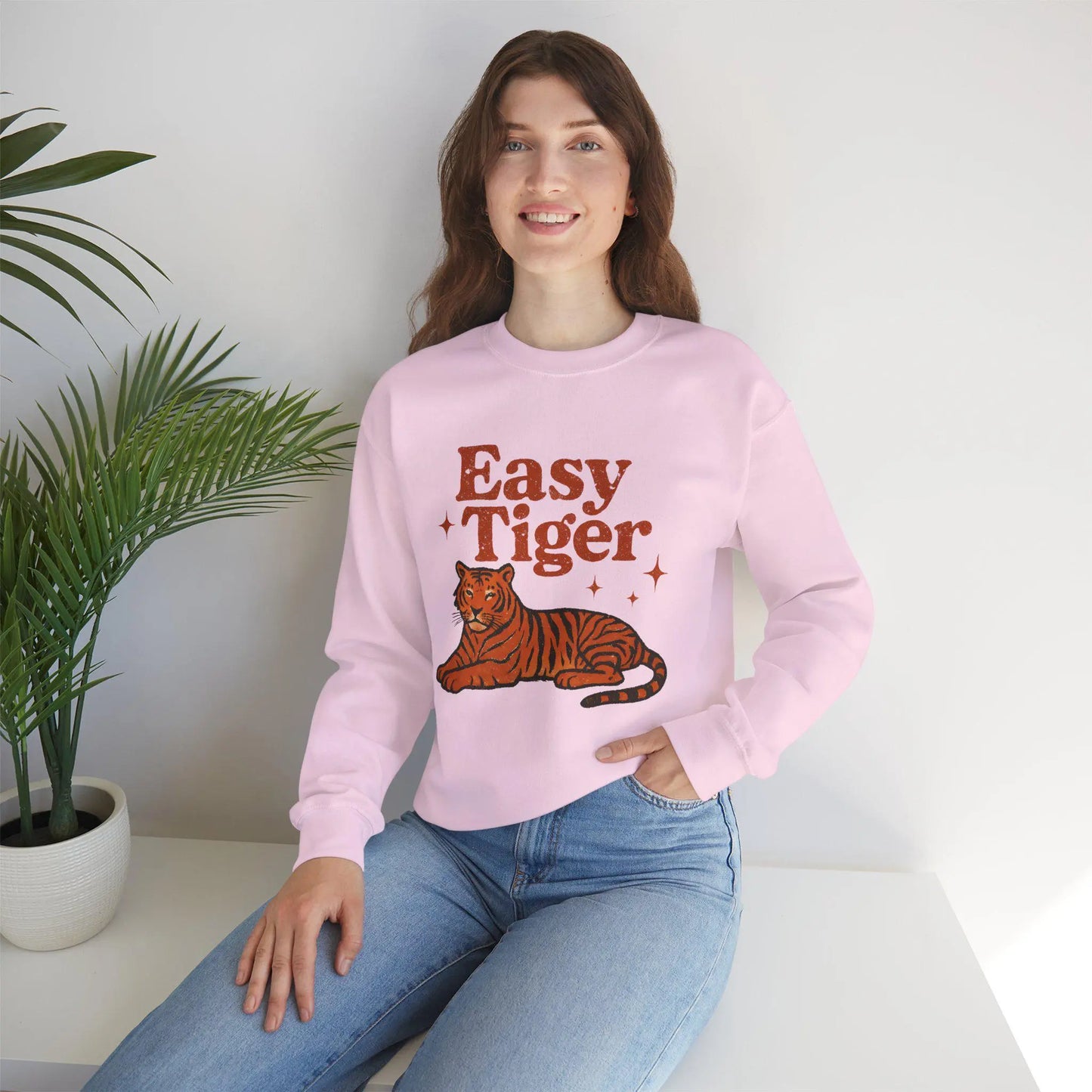 Vintage Retro Heavy Blend Crewneck Sweatshirt Unisex Easy Tiger Graphic Pullover Cozy Streetwear - Toddcraft