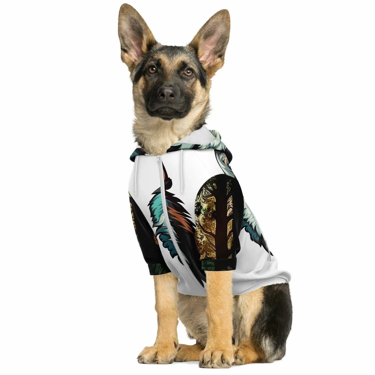 Athletic Dog Zip-Up Hoodie with German Shepherd & Wolf Forest Design Unique All-Over Print for Animal Lovers - Toddcraft