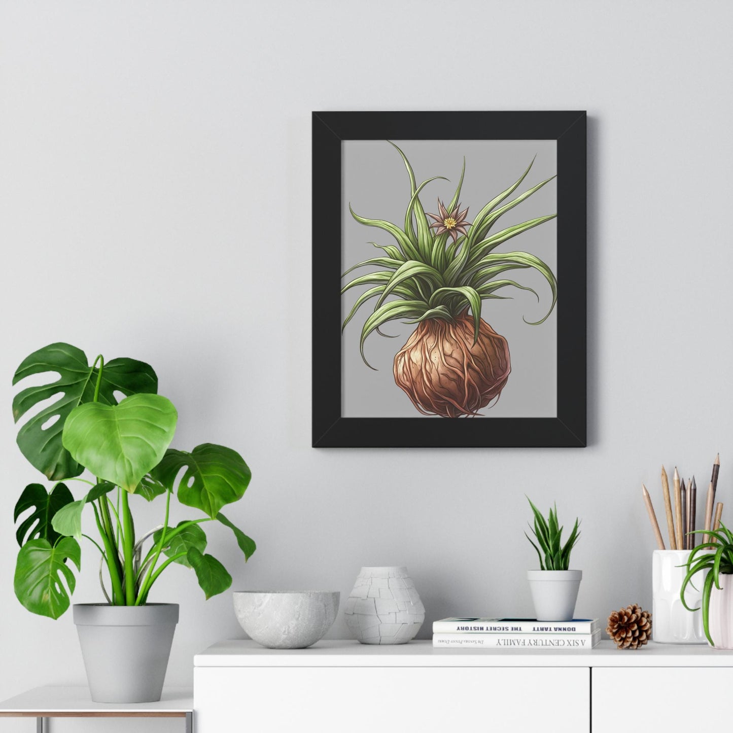 Botanical Plant Wall Art Framed Vertical Poster, Nature-Inspired Home Decor, Green Leaf Print, Modern Botanical Illustration