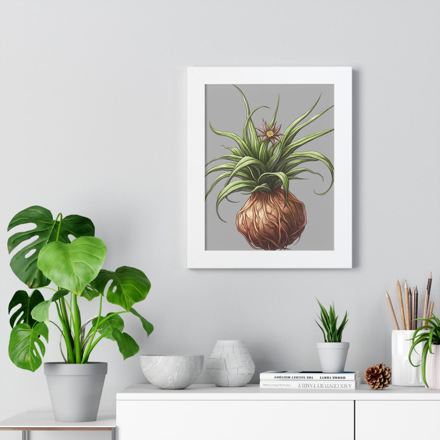 Botanical Plant Wall Art Framed Vertical Poster, Nature-Inspired Home Decor, Green Leaf Print, Modern Botanical Illustration