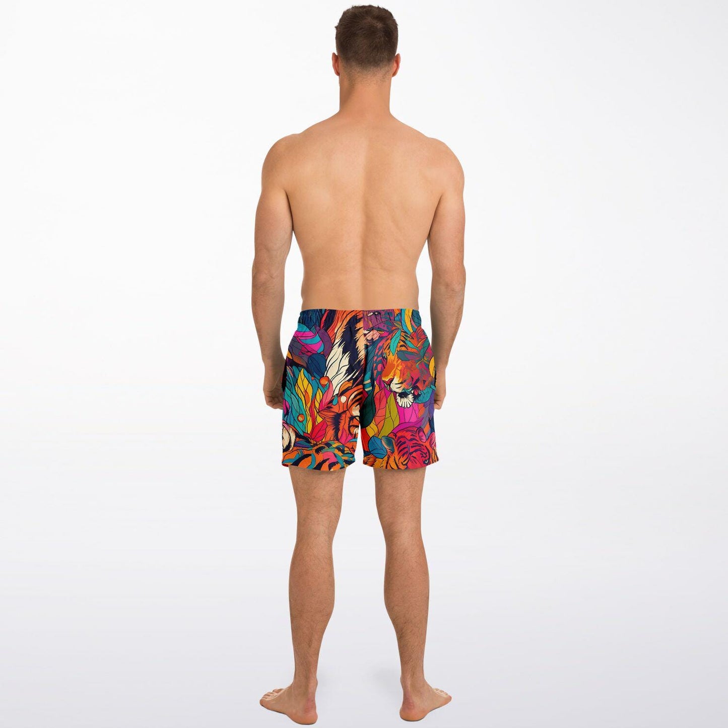 Tiger Print Swim Trunks Men Bright Colored All-Over Print Beach Shorts Quick Dry Summer Swimwear